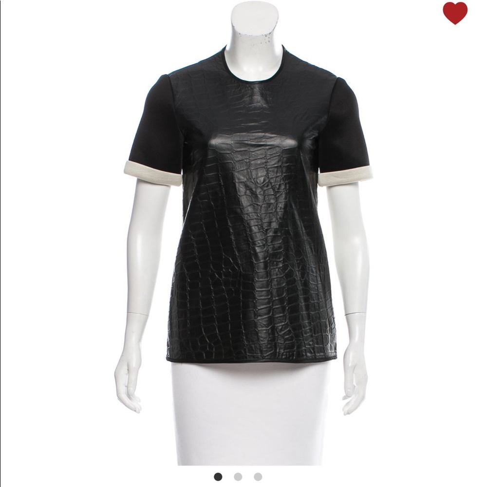 SOLD ELLERY Leather-Trimmed Short Sleeve Top